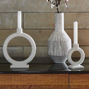 Set of 2 Crate and Barrel Circle Loren Candle Holders